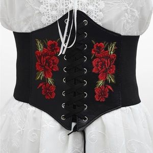 Floral lace up front corset belt